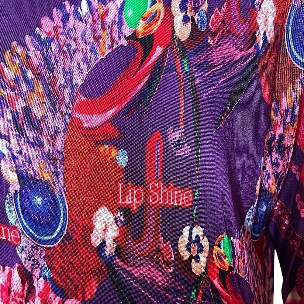Custo Barcelona Printed Mini Dress Tunic Multicolor Purple Blue Lip Shine Graphi - Picture 9 of 13